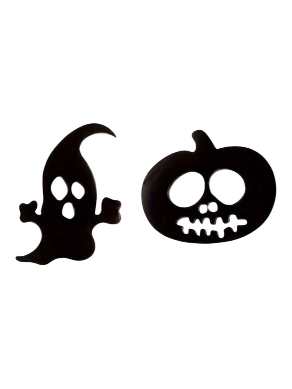 Spooky Black Stainless Steel Ghost & Pumpkin Stud Earrings